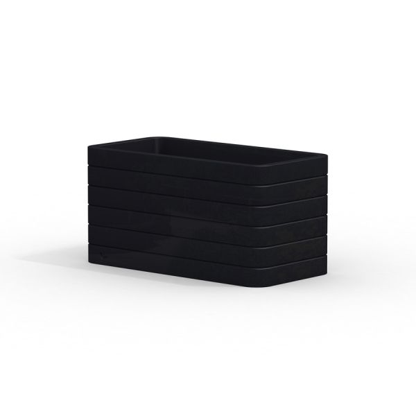 Black rectangular Sydney Flowerpot with a modern, stacked design.