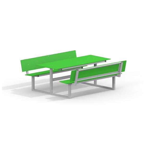 Green Table & Bench HPL set with metal frame.