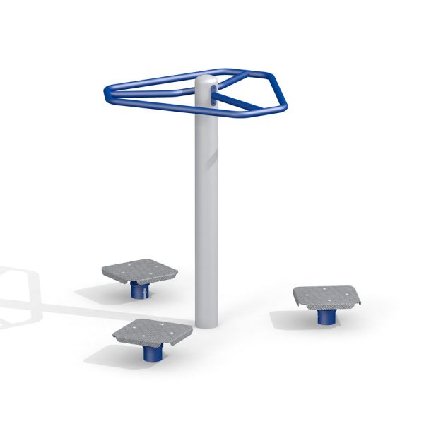 Twister outdoor fitness equipment with three rotating platforms.